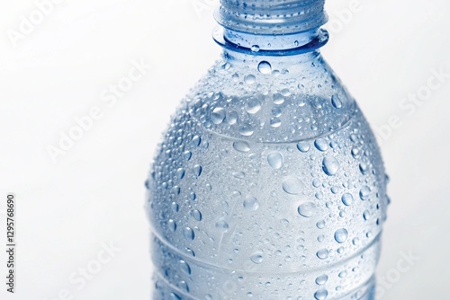 bottled water with condensation on white