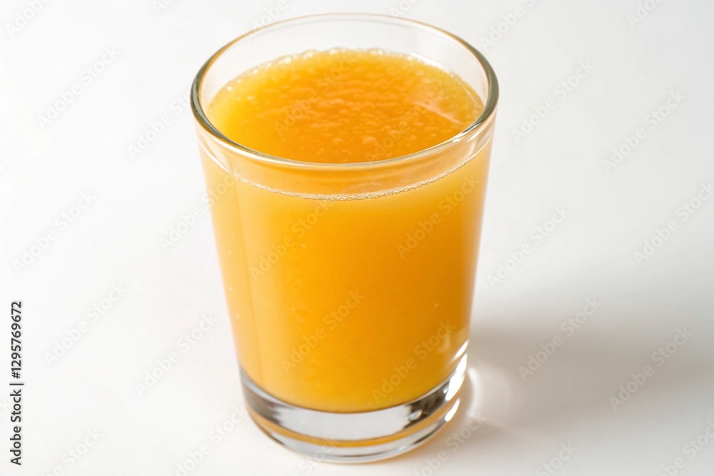 orange juice in a clear glass on white