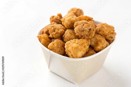 popcorn chicken in a small container on white photo