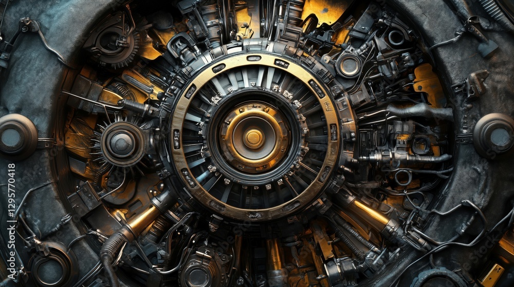 A close-up of the intricate mechanics inside an aircraft engine A close-up of the intricate mechanics inside an aircraft engine