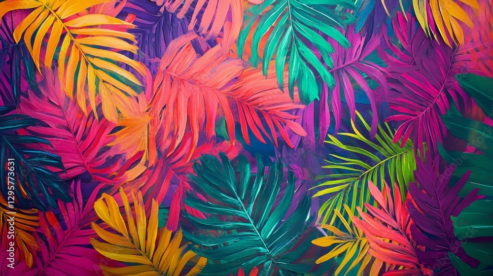 Vibrant Tropical Backdrop with Exotic Palm Leaves in Bright Colors Vibrant Tropical Backdrop with Exotic Palm Leaves in Bright Colors