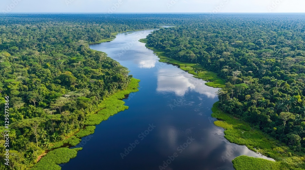 Serene River Winding Through Lush Rainforest Canopy Serene River Winding Through Lush Rainforest Canopy