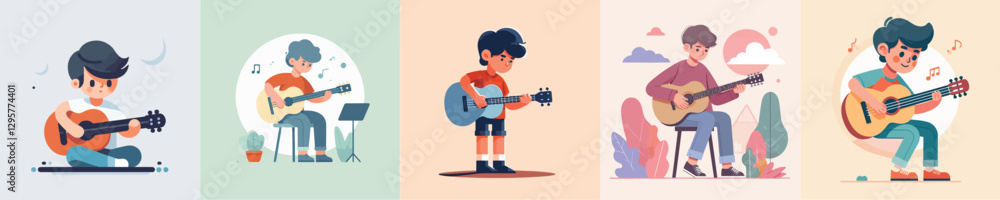 Fototapeta premium boy playing guitar vector