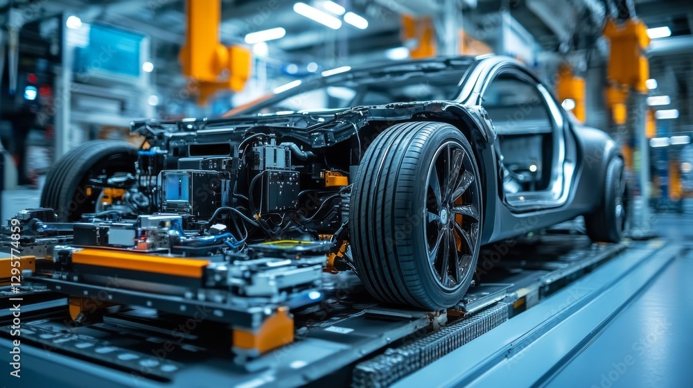 Components of an electric vehicle's autonomous driving system are being rigorously tested in a technologically advanced facility, showcasing intricate details and engineering precision Components of an electric vehicle's autonomous driving system are being rigorously tested in a technologically advanced facility, showcasing intricate details and engineering precision