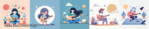 vector of a girl playing the guitar