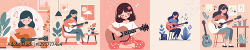 vector of a girl playing the guitar
