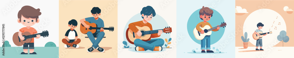 a set of vector boys playing guitar a set of vector boys playing guitar