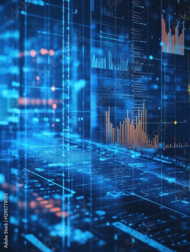High tech blue background image with graphs and diagrams