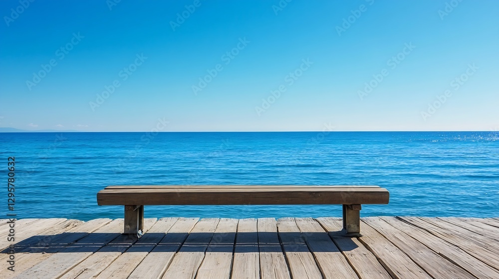 Tranquil Wooden Bench with Clear Ocean View Perfect for Relaxation : Generative AI Tranquil Wooden Bench with Clear Ocean View Perfect for Relaxation : Generative AI