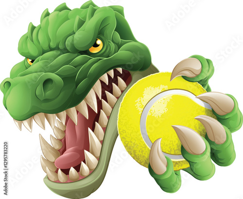A crocodile, dinosaur or alligator lizard tennis sports mascot