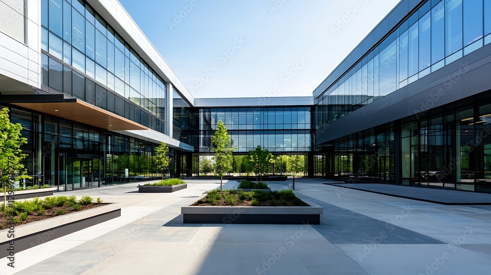 Modern Architectural Design of a Green Courtyard in a Business Complex : Generative AI