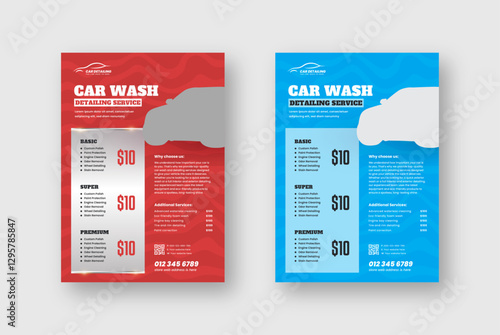 Car wash flyer poster template, Auto detailing service leaflet template, Cleaning service ads promotion flyer.