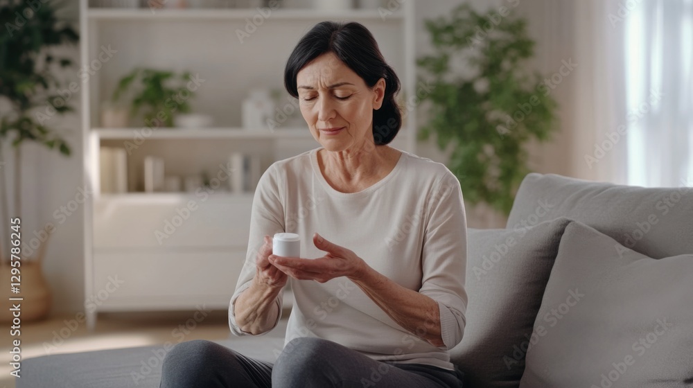 A senior with an elbow injury applying a therapeutic gel in a tranquil living room. Featuring pain relief and recovery A senior with an elbow injury applying a therapeutic gel in a tranquil living room. Featuring pain relief and recovery