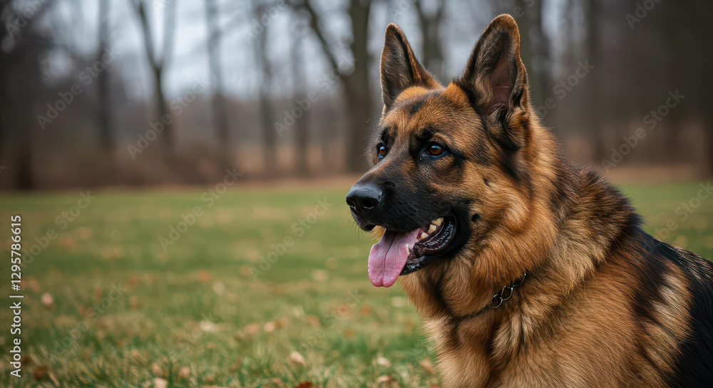 Majestic German Shepherd Dog Outdoors in Autumnal Park Setting Majestic German Shepherd Dog Outdoors in Autumnal Park Setting