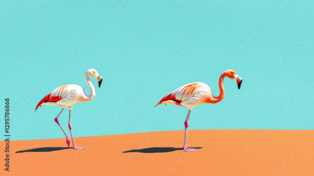 Obraz premium Playful Flamingos Gracefully Perched Under the Warm Sunlight