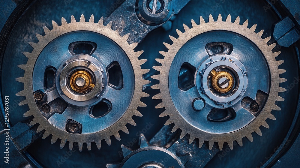 Close-Up View of Intricate Mechanical Gears with Blue Metallic Finish for Industrial and Engineering Backgrounds Close-Up View of Intricate Mechanical Gears with Blue Metallic Finish for Industrial and Engineering Backgrounds