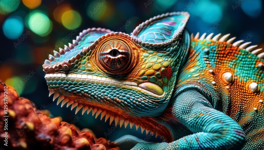 Obraz premium Close-Up of a Chameleon’s Skin Showing Fine Details of Scales and Subtle Shimmer