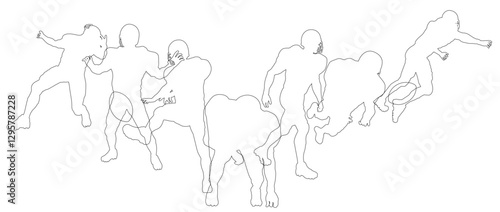 Silhouette American football player set. Active sports people healthy players fitness silhouettes concept.