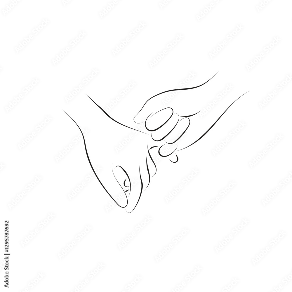 Obraz premium hands holding with pinky finger making a promise illustration vector hand drawn with black lines isolated on white background