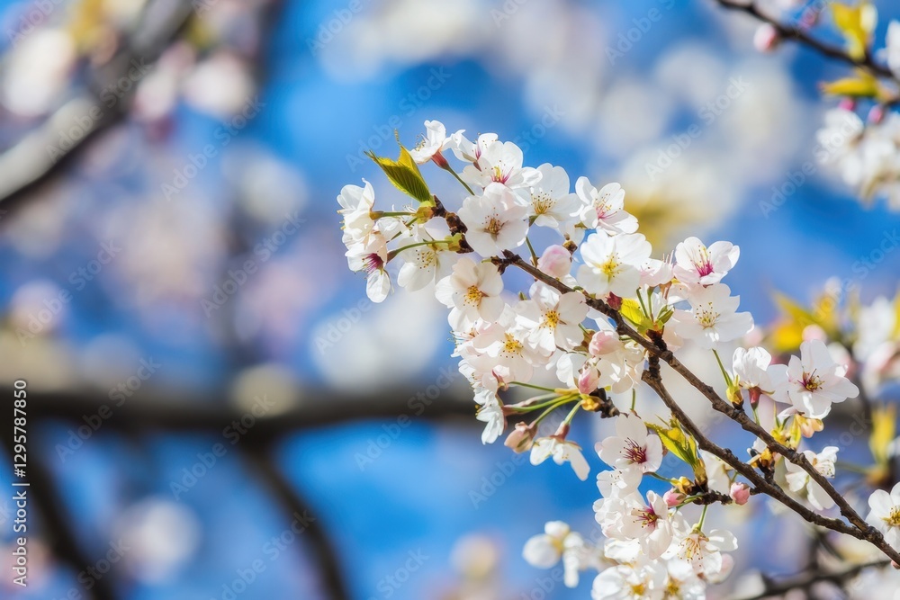 Blooming Cherry Blossoms Against Clear Blue Sky in Springtime Sunshine Blooming Cherry Blossoms Against Clear Blue Sky in Springtime Sunshine