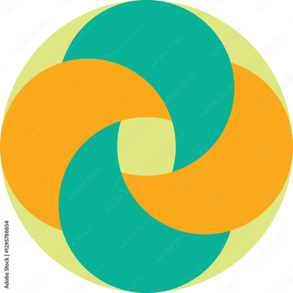Neon green and orange interlocking hoops on a green background Neon green and orange interlocking hoops on a green background