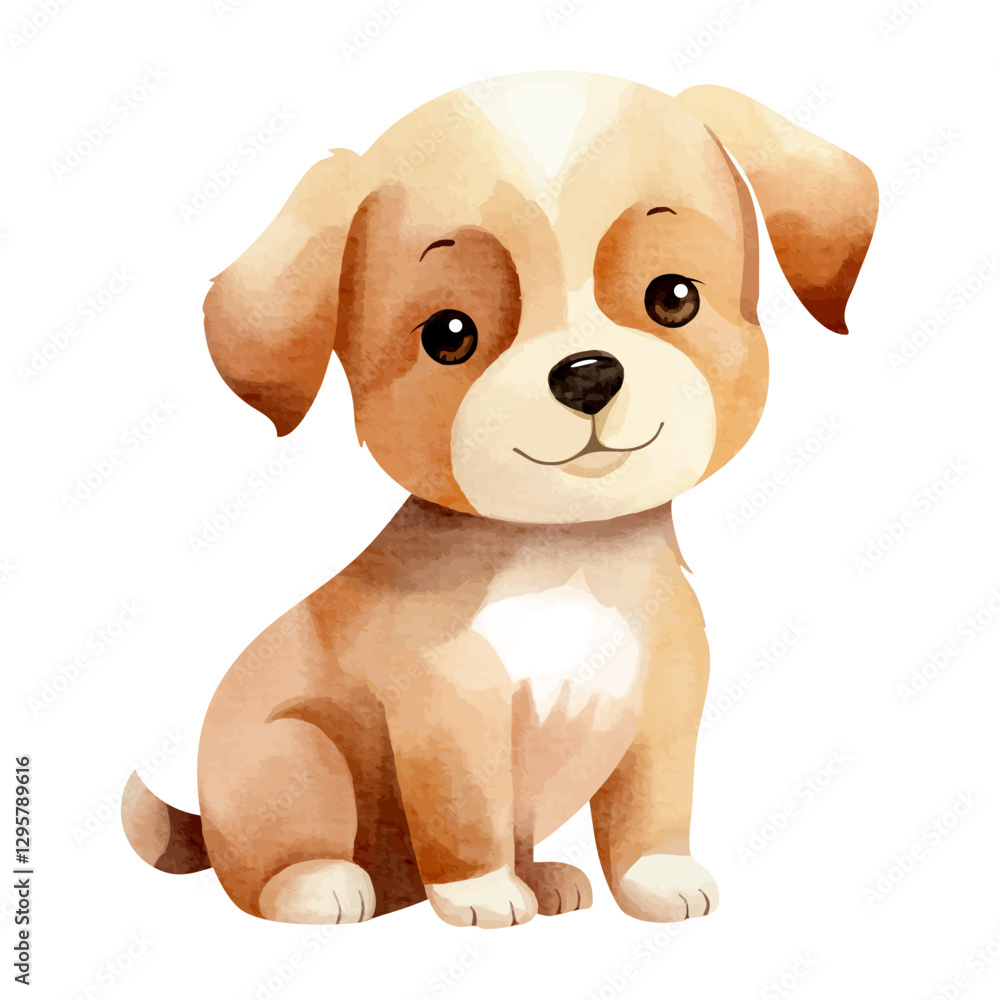 Fototapeta premium Cute dog in watercolor style. Hand drawn farm animals. Watercolor puppy