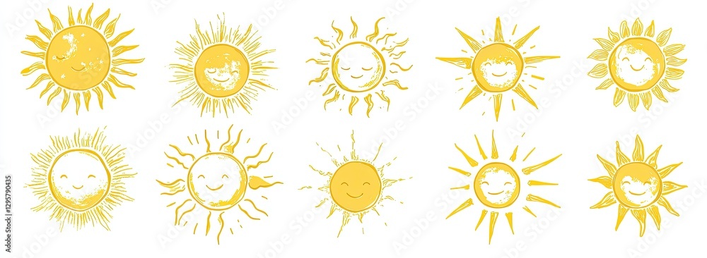Cute yellow suns in various expressions