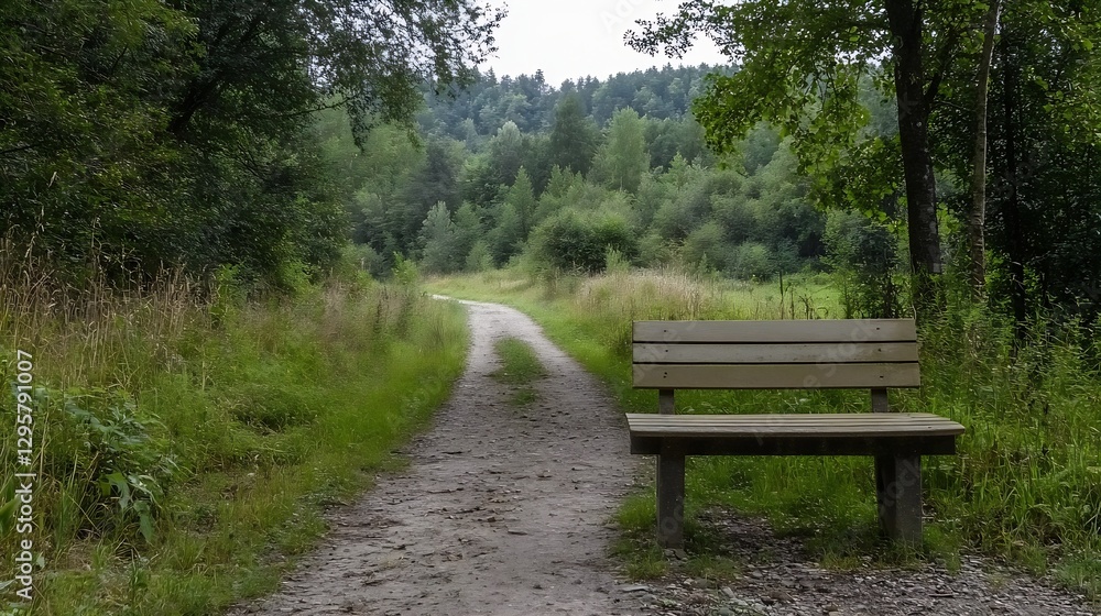 Rustic Park Bench on Scenic Trail Surrounded by Nature : Generative AI Rustic Park Bench on Scenic Trail Surrounded by Nature : Generative AI