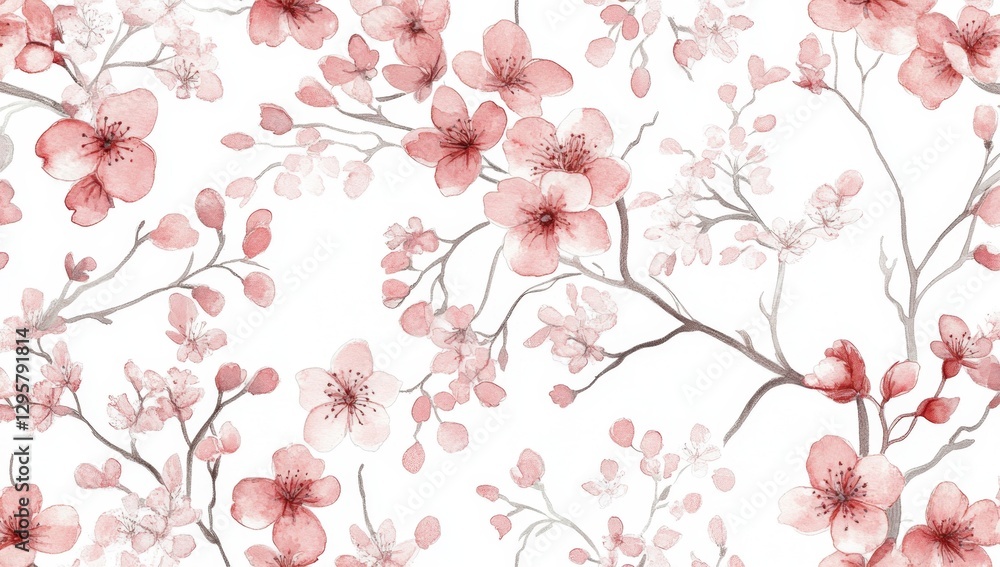 Delicate cherry blossom watercolor seamless pattern