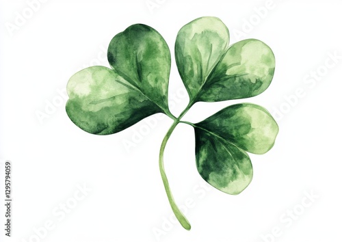 Watercolor Clover Leaf, Isolated on White Background