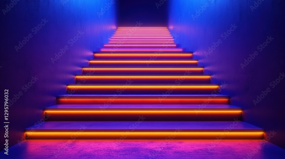 Neon stairs ascending, vibrant corridor, empty space, concept background Neon stairs ascending, vibrant corridor, empty space, concept background