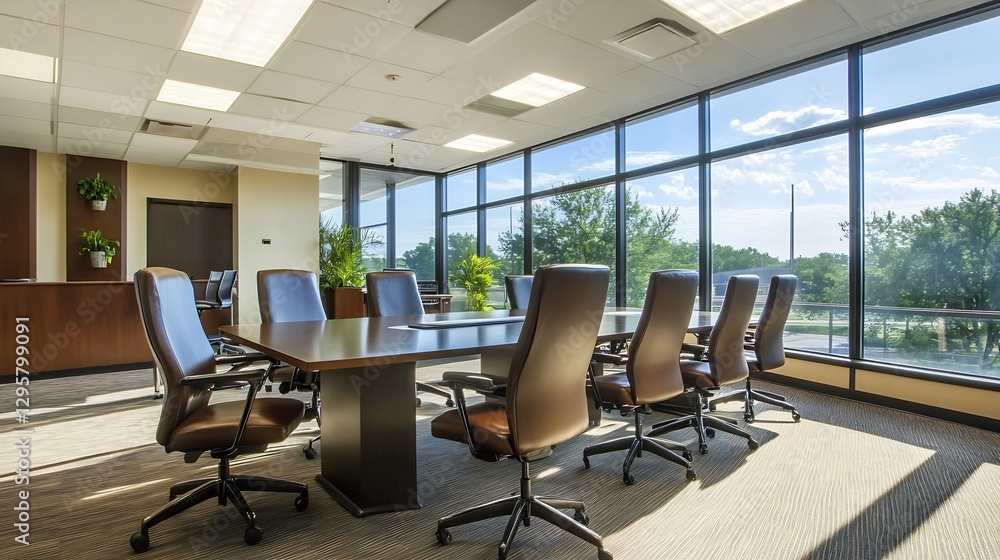 Bright Modern Conference Room with Large Windows and Stylish Furniture : Generative AI Bright Modern Conference Room with Large Windows and Stylish Furniture : Generative AI