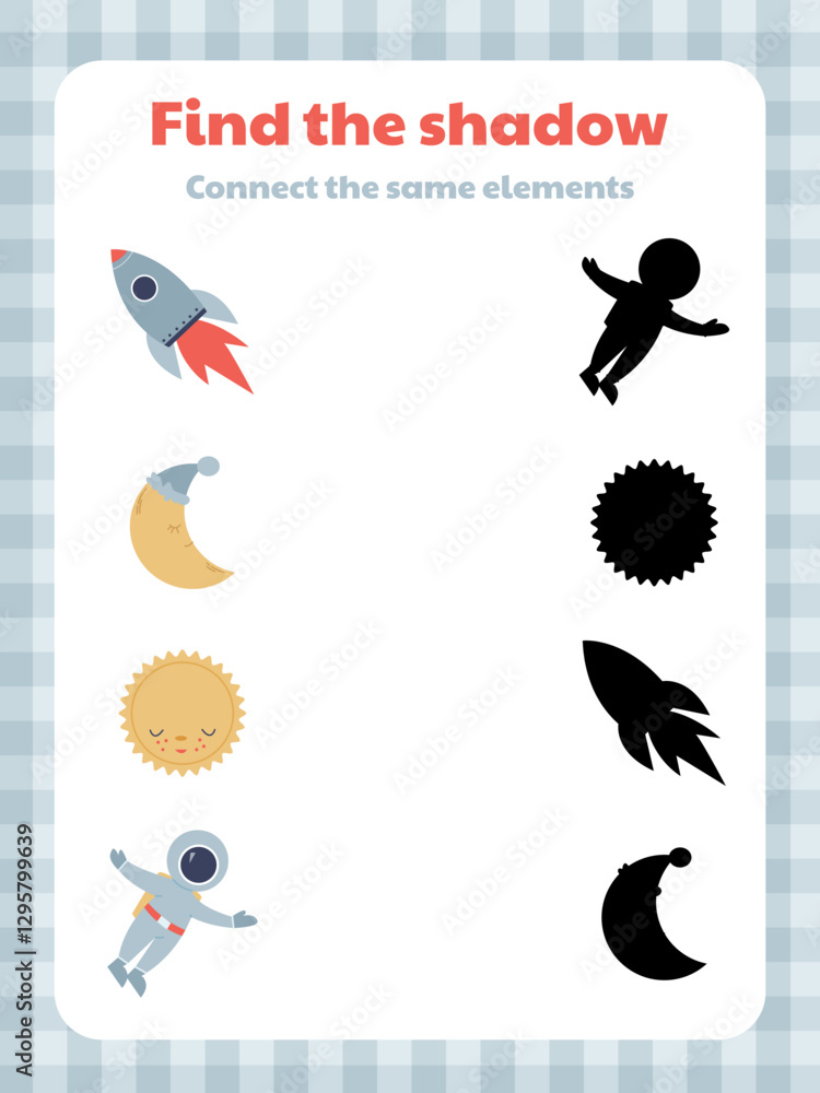 Fototapeta premium Find the shadow of an object on a space theme for preschool children