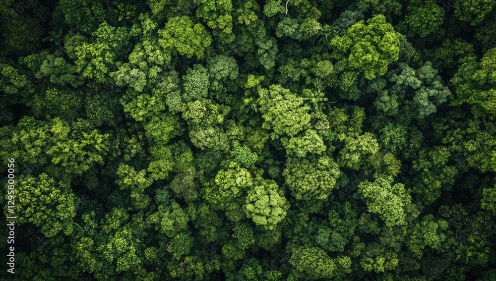 Naklejka premium Aerial view of lush green forest canopy