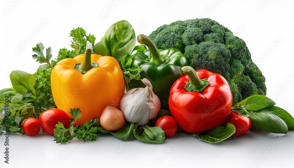 Assorted fresh vegetables including tomatoes peppers and leafy greens healthy food variety Assorted fresh vegetables including tomatoes peppers and leafy greens healthy food variety
