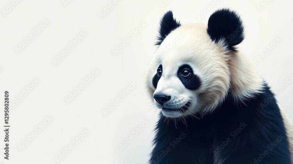 Naklejka premium A Gentle Giant Profile of a Majestic Panda Bear, Its Soft Fur and Dark Eyes Captivating in a Serene Setting