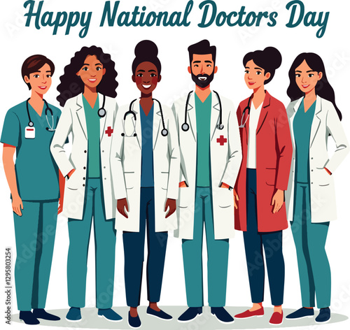 Diverse medical professionals celebrating National Doctors Day.