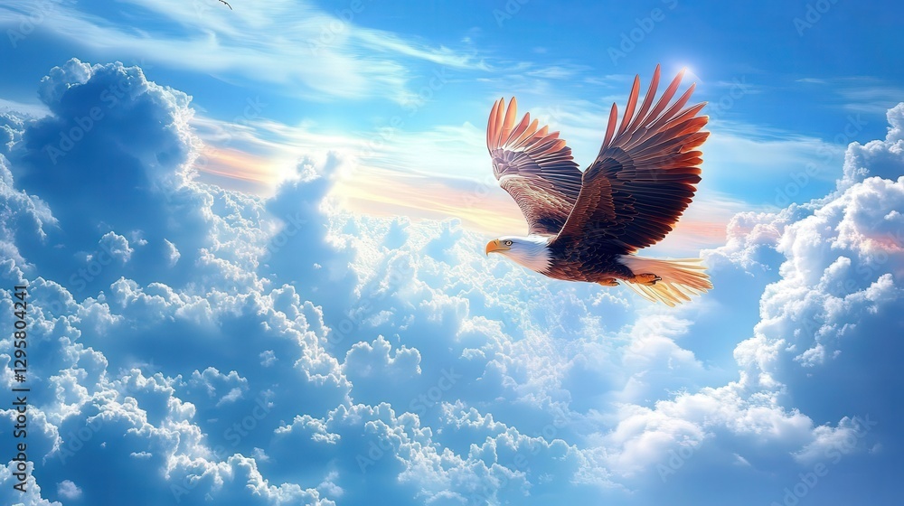 Obraz premium Majestic Eagle Soaring Through Heavenly Clouds