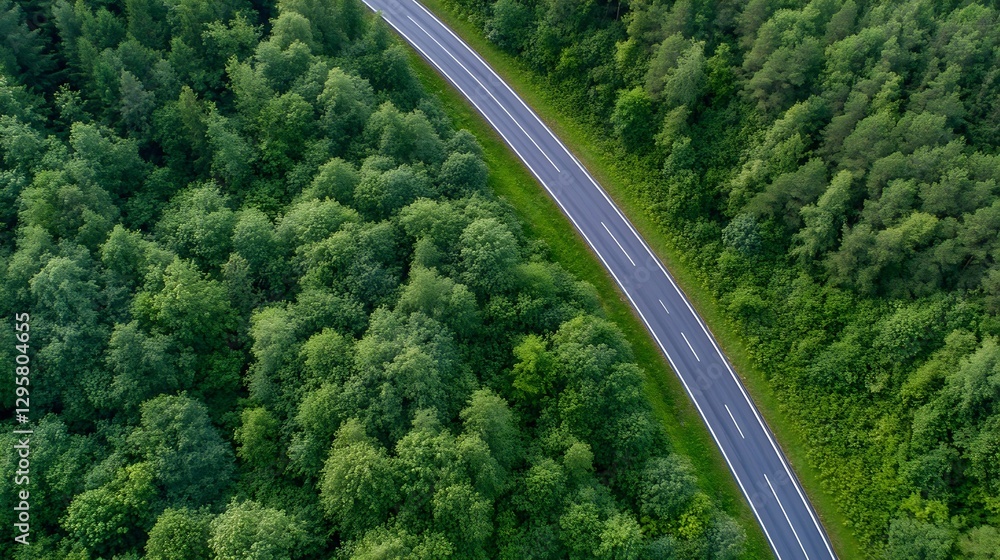 Aerial View of Curved Road Surrounded by Lush Green Trees and Forests : Generative AI Aerial View of Curved Road Surrounded by Lush Green Trees and Forests : Generative AI