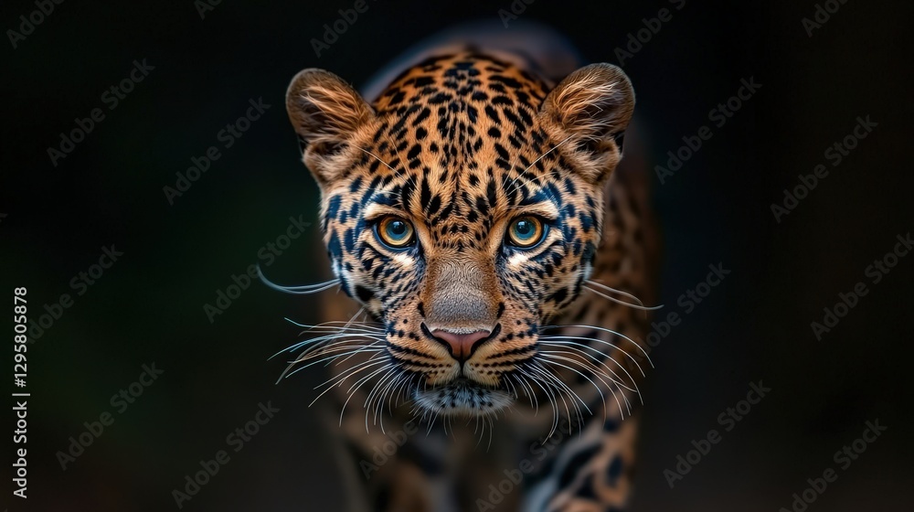 Fototapeta premium A majestic leopard staring intensely at the observer of the image