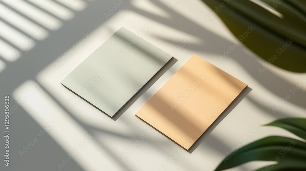 Light and Shadow Play on Minimalist Paper Cards in Soft Earth Tones with Greenery Elements Light and Shadow Play on Minimalist Paper Cards in Soft Earth Tones with Greenery Elements