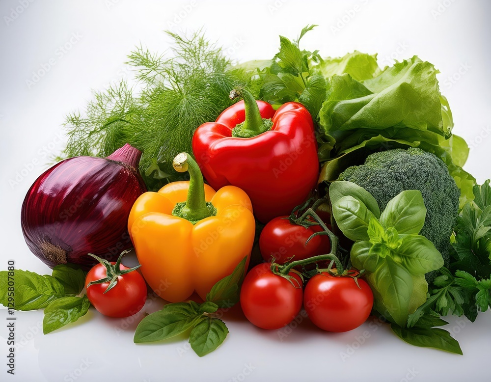 Assorted fresh vegetables including tomatoes peppers and leafy greens healthy food variety Assorted fresh vegetables including tomatoes peppers and leafy greens healthy food variety