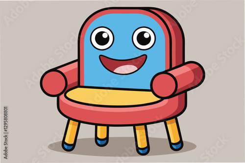 Cute and cheerful cartoon chair with a smiling face and vibrant colors suitable for children's rooms or playful design themes