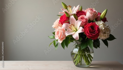 Wallpaper Mural Elegant roses, lilies, and hydrangeas in a glass vase, macro, hydrangeas, design Torontodigital.ca