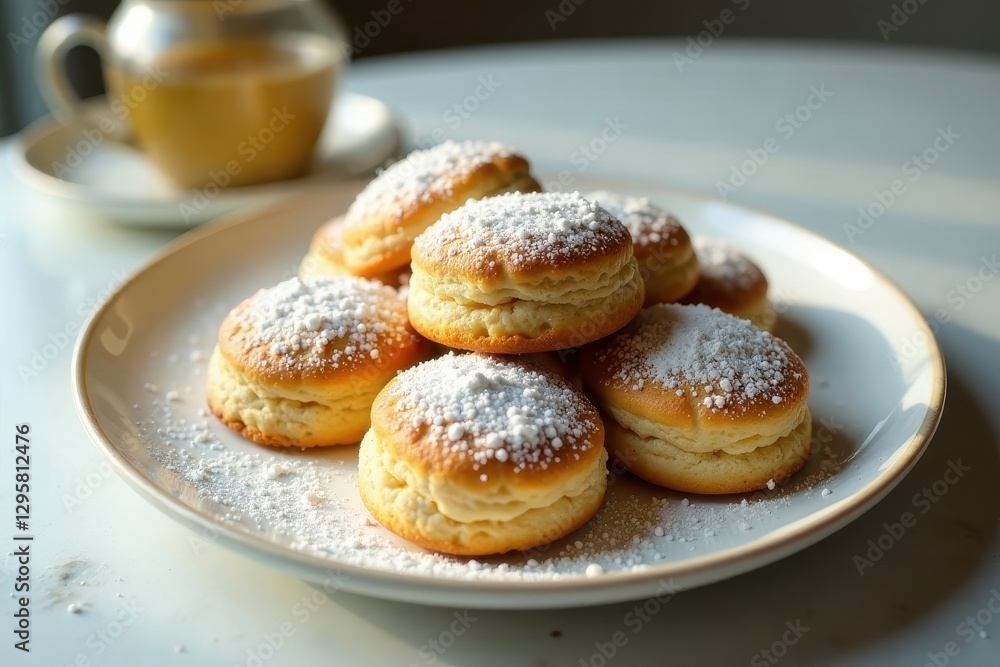 Sweet Delights A Plate of Powdered Sugar Biscuits, Perfect for an Afternoon Tea Sweet Delights A Plate of Powdered Sugar Biscuits, Perfect for an Afternoon Tea