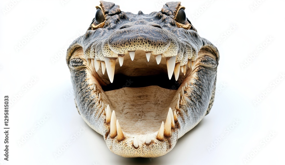 Alligator Skull with Wide Open Mouth Displaying Sharp Teeth and Realistic Texture for Animal, Nature, or Educational Themes Alligator Skull with Wide Open Mouth Displaying Sharp Teeth and Realistic Texture for Animal, Nature, or Educational Themes