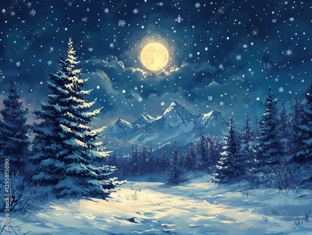 Fototapeta premium Magical blue winter Christmas backdrop, New Year greeting