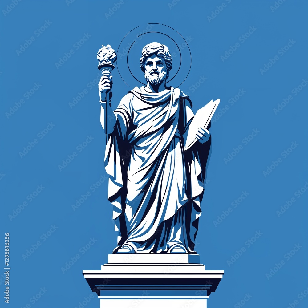 Obraz premium statue on plain blue background childish style illustration