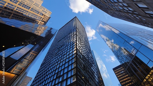 Stunning Viewpoint of Skyscrapers Under Clear Blue Sky in Urban Setting : Generative AI