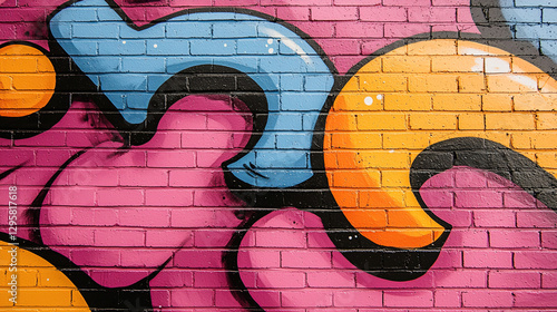 Colorful graffiti mural featuring abstract shapes on a brick wall in an urban setting. Generative AI